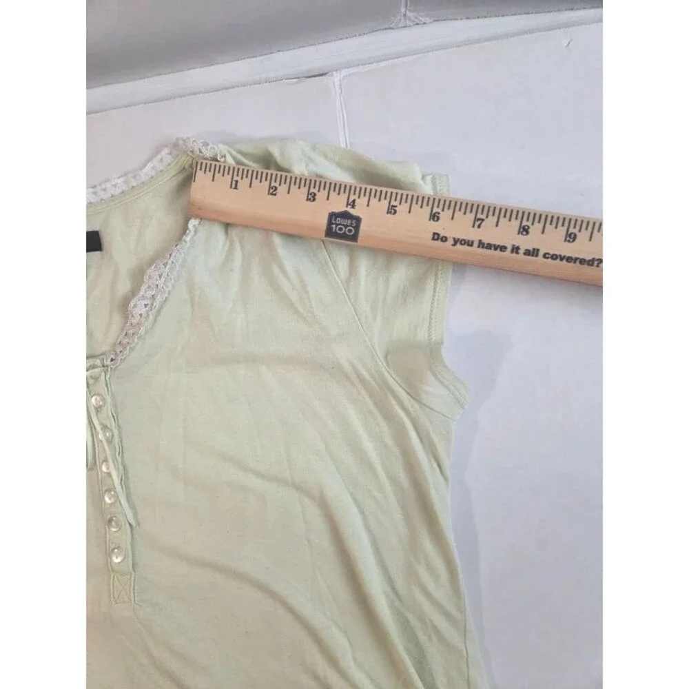 Green Lace Trim Nightgown Dress Small Cottagecore Henley Pajama